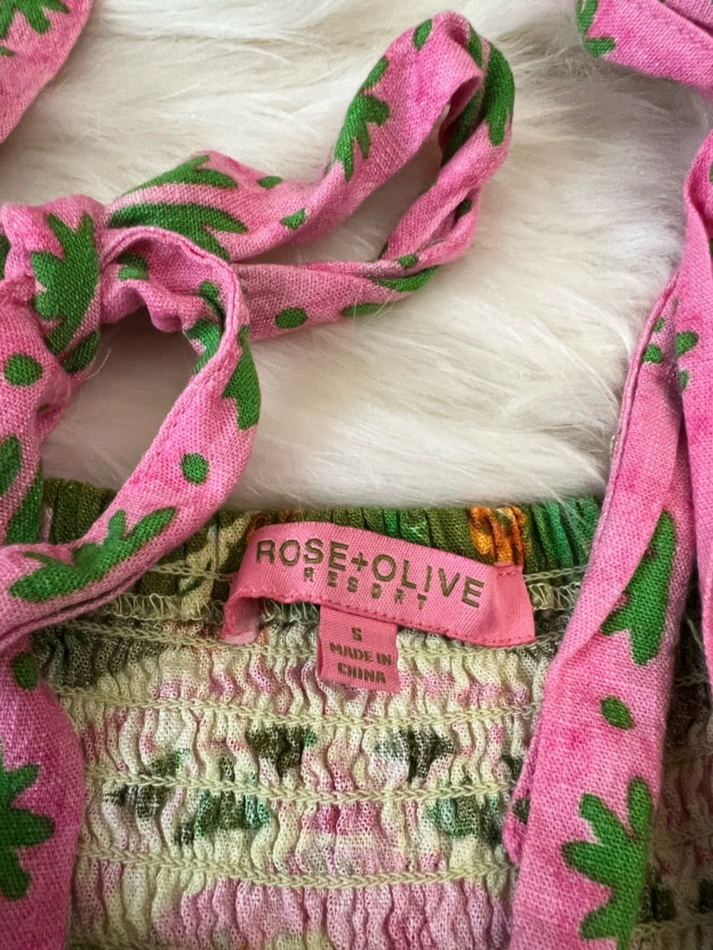 Rose + Olive Floral Tie Strap Smocked Crop Top Boho Resort S - Picture 3 of 4